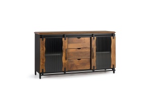 BUFET LIVING ZANZIBAR 150CM, REALIZAT DIN LEMN DE MANGO SI METAL, CULOARE NATUR/NEGRU, STIL INDUSTRIAL, GINER Y COLOMER