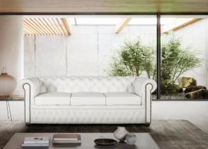 CANAPEA 3 LOCURI CHESTER BAMBOO 200CM, REALIZATA DIN PIELE NATURALA, CULOARE ALBA, GINER Y COLOMER - Img 2
