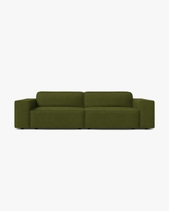 CANAPEA CU 3 LOCURI JODIE, 204X99 CM, ADANCIME SCAUN 62 CM, VERDE MASLINIU INCHIS, TAPITAT CU TAPITERIE DIN TEXTIL BOUCLE BALOO, MICADONI