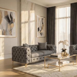 CANAPEA DEOSEBITA 2 LOCURI, ARTIM MEBLE, MATERIAL TEXTIL( CATIFEA) SI SUPORT METALIC, CULOARE GRI/AURIU, STIL MODERN - Img 2
