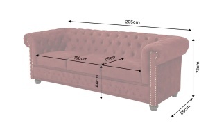 CANAPEA ELEGANTA CHESTERFIELD 205CM, DIN LEMN SI TEXTIL CATIFEA, CULOARE ROSIE, INVICTA INTERIOR - Img 4