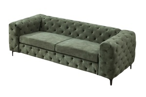 CANAPEA ELEGANTA CHESTERFIELD 235CM, DIN LEMN SI TEXTIL CATIFEA, CULOARE VERDE INCHIS, INVICTA INTERIOR
