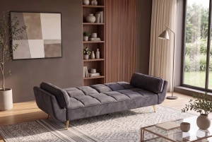 CANAPEA EXTENSIBILA BOUTIQUE 215CM, 3 LOCURI, REALIZATA DIN LEMN MASIV SI CATIFEA , CULOARE GRI, INVICTA INTERIOR - Img 2