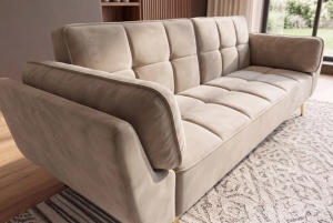 CANAPEA EXTENSIBILA BOUTIQUE 215CM, 3 LOCURI, REALIZATA DIN LEMN MASIV SI CATIFEA , CULOARE BEJ, INVICTA INTERIOR - Img 3
