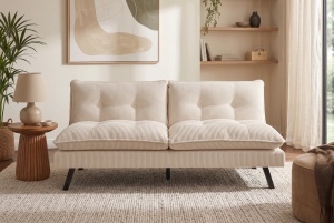 CANAPEA EXTENSIBILA COCO 190CM, 3 LOCURI, REALIZATA DIN LEMN SI CATIFEA RAIATA, DE CULOARE BEJ, ARTIM GROUP - Img 10