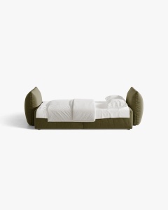 CANAPEA EXTENSIBILA CU 3 LOCURI, BLOOM, 250 CM, VERDE DESCHIS, CU TAPITERIE DIN TEXTIL CATIFEA CASINO, MICADONI - Img 3