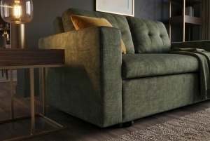 CANAPEA EXTENSIBILA DE APARTAMENT, SMART 140CM, 2 LOCURI, DIN LEMN SI MATERIAL CATIFEA, CULOARE VERDE, INVICTA INTERIOR