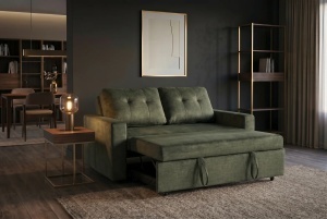 CANAPEA EXTENSIBILA DE APARTAMENT, SMART 140CM, 2 LOCURI, DIN LEMN SI MATERIAL CATIFEA, CULOARE VERDE, INVICTA INTERIOR - Img 11