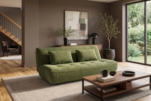 CANAPEA EXTENSIBILA ELYPSE 200CM, 3 LOCURI, REALIZATA DIN LEMN MASIV SI TEXTIL CHENILLE, CULOARE VERDE, INVICTA INTERIOR - Img 7