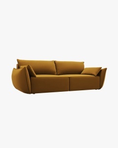 CANAPEA EXTENSIBILA KAELLE, 244 CM, CU 3 LOCURI, GALBEN, CU TAPITERIE DIN TEXTIL CATIFEA BLUVEL, MICADONI - Img 3