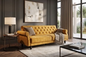 CANAPEA EXTENSIBILA LIVING MAISON 220CM, REALIZATA DIN CATIFEA, CULOARE GALBEN MUSTAR - Img 4