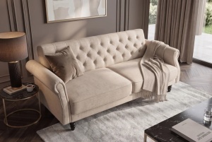 CANAPEA EXTENSIBILA MAISON BELLE 220CM, REALIZATA DIN LEMN SI CATIFEA, CULOARE BEJ, INVICTA INTERIOR - Img 9