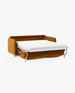 CANAPEA EXTENSIBILA SIMO, GALBEN, 225X94 CM, TAPITAT CU TAPITERIE DIN TEXTIL CATIFEA SALVADOR, MICADONI - Img 3