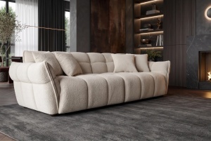 CANAPEA LIVING CLOUD 260CM, 3 LOCURI, REALIZAT DIN LEMN SI MATERIAL TEXTIL BOUCLE, CULOARE BEJ/GRI - Img 3