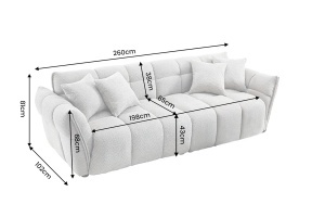 CANAPEA LIVING CLOUD 260CM, 3 LOCURI, REALIZAT DIN LEMN SI MATERIAL TEXTIL BOUCLE, CULOARE GRI - Img 3