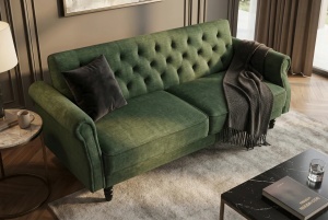 CANAPEA LIVING EXTENSIBILA MAISON, 220CM, DIN LEMN SI MATERIAL TEXTIL FOARTE FIN( CATIFEA), CULOARE VERDE, INVICTA INTERIOR - Img 5