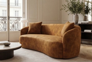 CANAPEA LIVING SEMIROTUNDA ELEMENTS, 180CM, 2 LOCURI, DIN LEMN SI MATERIAL CATIFEA, CULOARE GALBEN MUSTAR, INVICTA INTERIOR - Img 5
