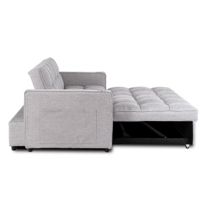 CANAPEA RABATABILA, ARTIM MEBLE, REALIZAT DIN MATERIAL TEXTIL GRI DESCHIS SI METAL, STIL MODERN - Img 6