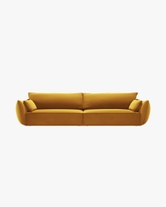 CANAPEA SPATIOASA SI CONFORTABILA KAELLE, 248 CM, CU 4 LOCURI, GALBEN, CU TAPITERIE DIN TEXTIL CATIFEA BLUVEL, MICADONI