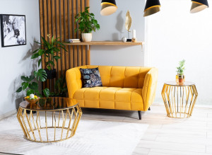 CANAPEA STIL CASTELLO 2, CURRY BLUVEL 68/WENGE, TAPITERIE DIN CATIFEA SI PICIOARE DIN LEMN
