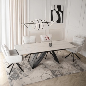 CEL MAI MIC PRET!!!MASA EXTENSIBILA 160-220CM, ARTIM MEBLE, REALIZATA DIN METAL SI CERAMICA, CULOARE MARMURA ALBA/NEGRU, STIL MODERN - Img 3