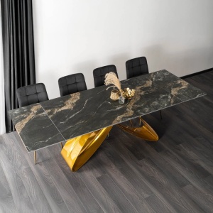 CEL MAI MIC PRET!!!MASA EXTENSIBILA 160-240CM, ARTIM MEBLE, REALIZATA DIN METAL SI CERAMICA, CULOARE MARMURA NEAGRA/AURIU, STIL MODERN - Img 3