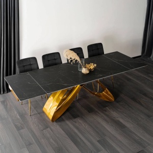 CEL MAI MIC PRET!!!MASA EXTENSIBILA 160-240CM, ARTIM MEBLE, REALIZATA DIN METAL SI CERAMICA, CULOARE MARMURA NEAGRA/AURIU, STIL MODERN
