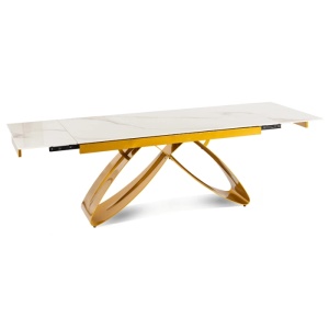 CEL MAI MIC PRET!!!MASA EXTENSIBILA 160-240CM, ARTIM MEBLE, REALIZATA DIN METAL SI CERAMICA, CULOARE MARMURA ALBA/AURIU, STIL MODERN
