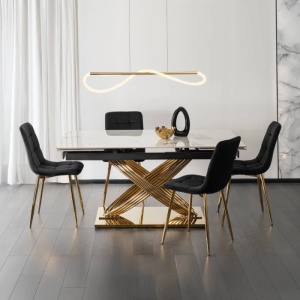 CEL MAI MIC PRET!!!MASA EXTENSIBILA 160-240CM, ARTIM MEBLE, REALIZATA DIN METAL SI CERAMICA, CULOARE MARMURA ALBA/AURIE, STIL MODERN - Img 5