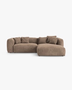 COLTAR CU 2 LOCURI, MARTINA, PE DREAPTA, 280 CM, BEJ INCHIS, TAPITAT CU TAPITERIE DIN TEXTIL CATIFEA VOGUE, MICADONI