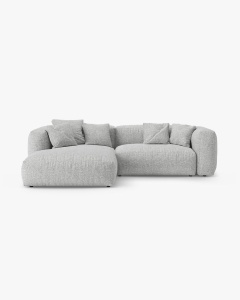 COLTAR CU 2 LOCURI, MARTINA, PE STANGA, 280 CM, ARGINTIU, TAPITAT CU TAPITERIE DIN TEXTIL BOUCLE MONET, MICADONI
