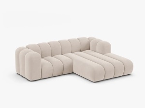 COLTAR CU 3 LOCURI LUPIN 230, PE DREAPTA, BEJ DESCHIS, CU TAPITERIE DIN CATIFEA VENUS, MICADONI - Img 2