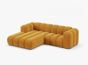 COLTAR CU 3 LOCURI LUPIN 230, PE STANGA, GALBEN, CU TAPITERIE DIN CATIFEA VENUS, MICADONI - Img 2