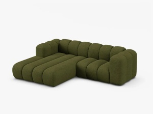 COLTAR CU 3 LOCURI LUPIN 230, PE STANGA, VERDE MASLINIU INCHIS, CU TAPITERIE DIN TEXTIL BOUCLE BALOO, MICADONI - Img 2