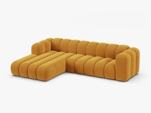 COLTAR CU 4 LOCURI LUPIN 288, PE STANGA, GALBEN, CU TAPITERIE DIN CATIFEA VENUS, MICADONI - Img 2