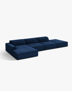 COLTAR CU 5 LOCURI JODIE, PE STANGA, 341X162 CM, ALBASTRU ROYAL, TAPITAT CU TAPITERIE DIN TEXTIL CATIFEA BLUVEL, MICADONI - Img 3
