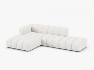 COLTAR CU 5 LOCURI LUPIN 230, PE STANGA, ALB, CU TAPITERIE DIN TEXTIL BOUCLE BALOO, MICADONI - Img 2
