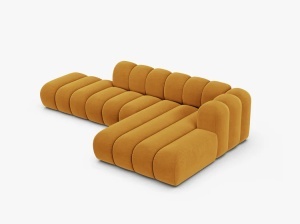 COLTAR CU 5 LOCURI LUPIN 294, PE DREPTA, GALBEN, CU TAPITERIE DIN CATIFEA VENUS, MICADONI - Img 3