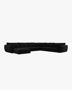 COLTAR CU 8 LOCURI, KAELLE, PE DREAPTA, 384 CM, NEGRU, TAPITAT CU TAPITERIE DIN TEXTIL CATIFEA BLUVEL, MICADONI - Img 2