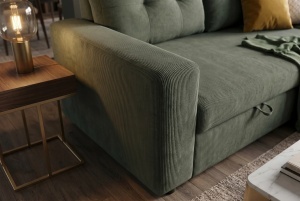 COLTAR CU SPATIU DE DEPOZITARE, APARTMENT 205CM, 3 LOCURI, REALIZAT DIN MATERIAL CATIFEA RAIAT, DE CULOARE VERDE, ARTIM GROUP - Img 6
