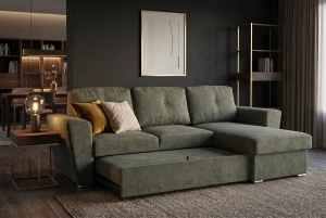 COLTAR CU SPATIU DE DEPOZITARE, APARTMENT 245CM, 3 LOCURI, REALIZAT DIN MATERIAL TEXTIL, DE CULOARE VERDE, ARTIM GROUP