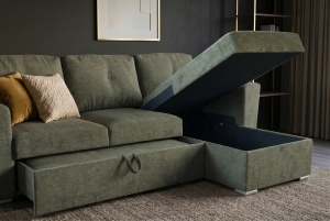 COLTAR CU SPATIU DE DEPOZITARE, APARTMENT 245CM, 3 LOCURI, REALIZAT DIN MATERIAL TEXTIL, DE CULOARE VERDE, ARTIM GROUP - Img 11
