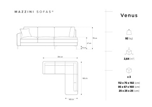 COLTAR ELEGANT DREAPTA 254CM, VENUS 5 LOCURI, DIVERSE CULORI, MATERIAL CATIFEA, ARTIM GROUP COLLECTION - Img 8