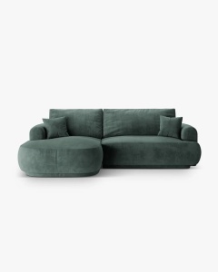 COLTAR EXTENSIBIL ELLA, PE STANGA, PETROL INCHIS, 271X174 CM, TAPITAT CU TAPITERIE DIN TEXTIL CATIFEA VOGUE, MICADONI