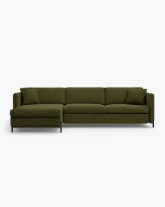 COLTAR EXTENSIBIL GLORIA, VERDE, PE STANGA, 266 CM, TAPITAT CU TAPITERIE DIN TEXTIL STRUCTURAT BJORN, MICADONI