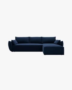 COLTAR EXTENSIBIL KAELLE, 252 CM, PE DREAPTA, ALBASTRU ROYAL, CU TAPITERIE DIN TEXTIL CATIFEA BLUVEL, MICADONI