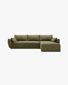 COLTAR EXTENSIBIL KAELLE, 252 CM, PE DREAPTA, VERDE, CU TAPITERIE DIN TEXTIL CHENILLE OVER THE HORIZON, MICADONI