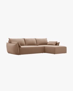 COLTAR EXTENSIBIL KAELLE, 252 CM, PE STANGA, BEJ, CU TAPITERIE DIN TEXTIL CATIFEA BLUVEL, MICADONI - Img 3
