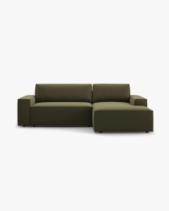COLTAR EXTENSIBIL, PE DREAPTA, JODIE, 246X151 CM, VERDE, TAPITAT CU TAPITERIE DIN TEXTIL CATIFEA BLUVEL, MICADONI