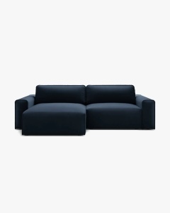 COLTAR EXTENSIBIL VICTOR, PE STANGA, ALBASTRU INCHIS, 246X148 CM, TAPITAT CU TAPITERIE DIN TEXTIL CATIFEA PARIS, MICADONI
